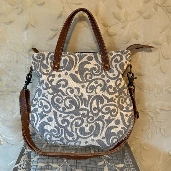 Myra Bag Handbags - Myra Upcycled Canvas Bag, Leather And Hairon CrossBody Boho Western Bag
